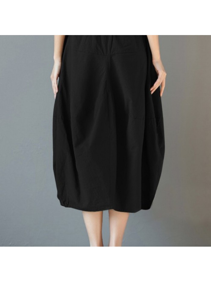 Solid Color Loose Elastic High Waist Cotton Skirts