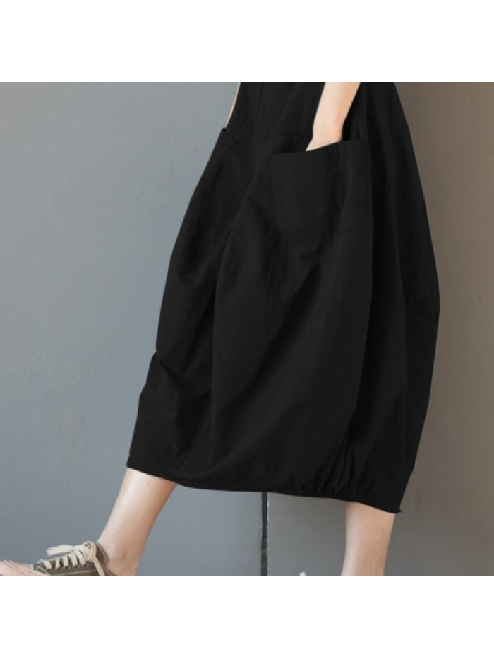 Solid Color Loose Elastic High Waist Cotton Skirts