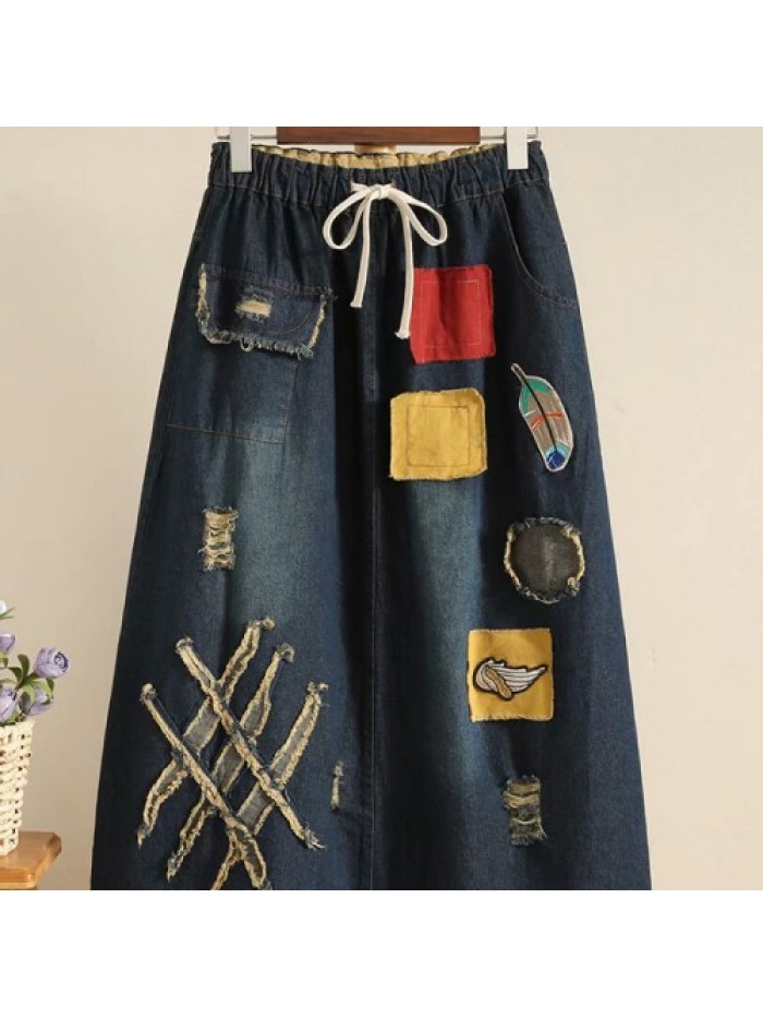 Fashion Embroidery Patchwork Denim Skirts