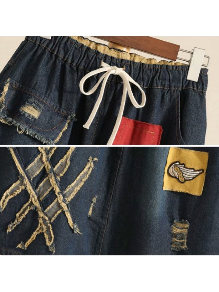 Fashion Embroidery Patchwork Denim Skirts