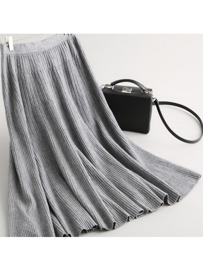 Simple Pure Color Elastic Waist Skirt