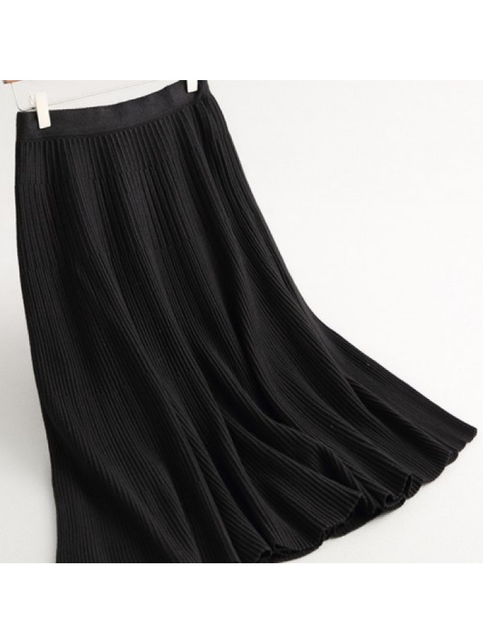 Simple Pure Color Elastic Waist Skirt