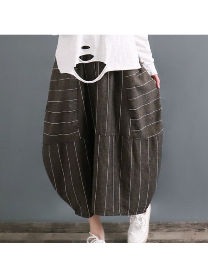 Fashion Elastic Waist Stripe Loose Skirts