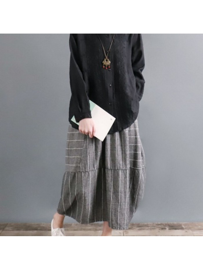 Fashion Elastic Waist Stripe Loose Skirts