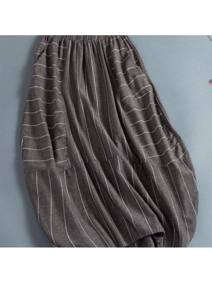 Fashion Elastic Waist Stripe Loose Skirts