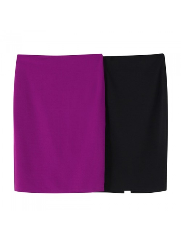 Work Black/Purple High Waist Slim Split Skirts