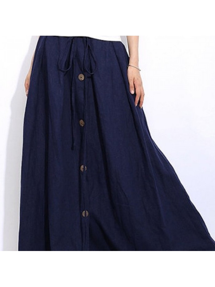 Casual Black/Blue Elastic Waist Lace Up Solid Color Skirt 