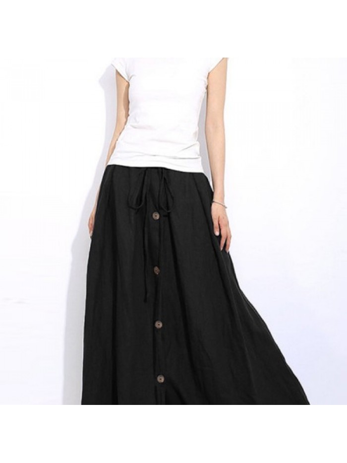 Casual Black/Blue Elastic Waist Lace Up Solid Color Skirt 