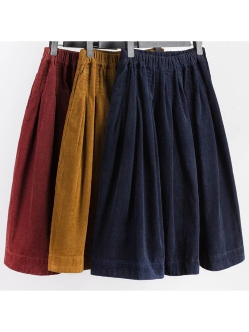 Casual Solid Color Elastic Waist Corduroy Skirt