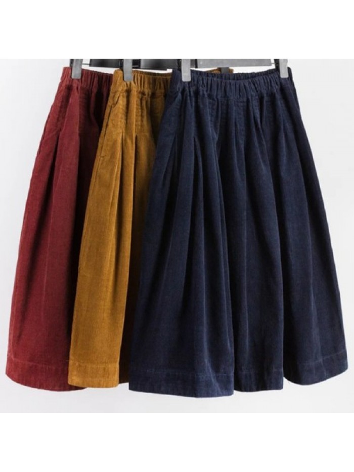 Casual Solid Color Elastic Waist Corduroy Skirt