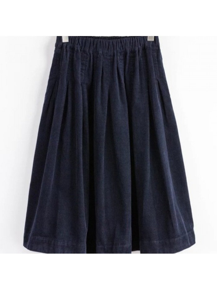 Casual Solid Color Elastic Waist Corduroy Skirt