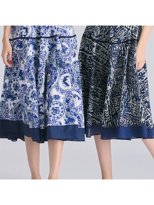 Colorful Floral Printed Elastic Waist Swing Skirt 