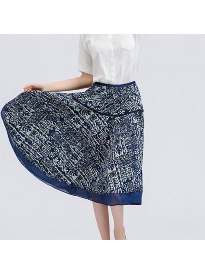 Colorful Floral Printed Elastic Waist Swing Skirt 