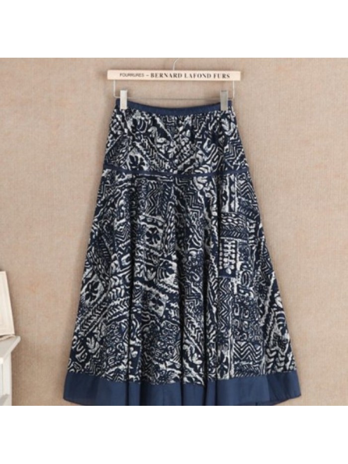 Colorful Floral Printed Elastic Waist Swing Skirt 