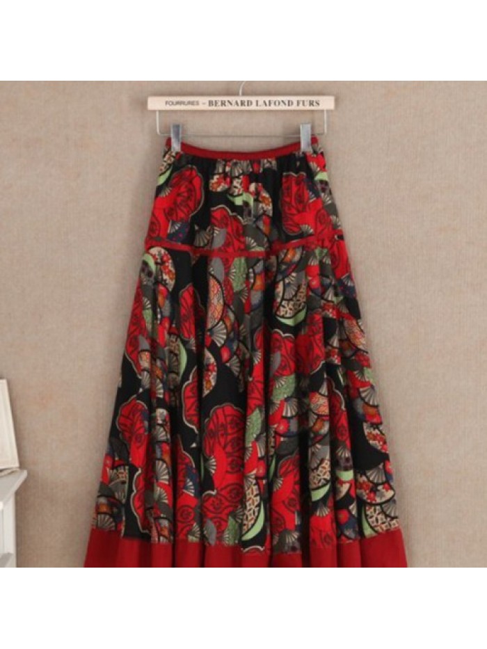 Colorful Floral Printed Elastic Waist Swing Skirt 