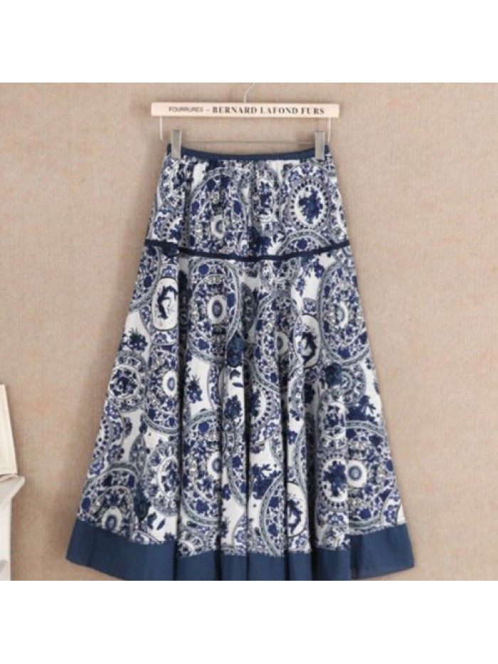 Colorful Floral Printed Elastic Waist Swing Skirt 