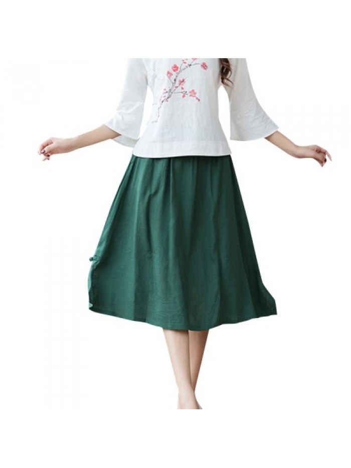 Casual Pure Color Elastic Waist Loose Skirts 