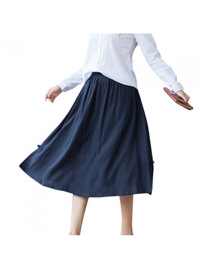 Casual Pure Color Elastic Waist Loose Skirts 