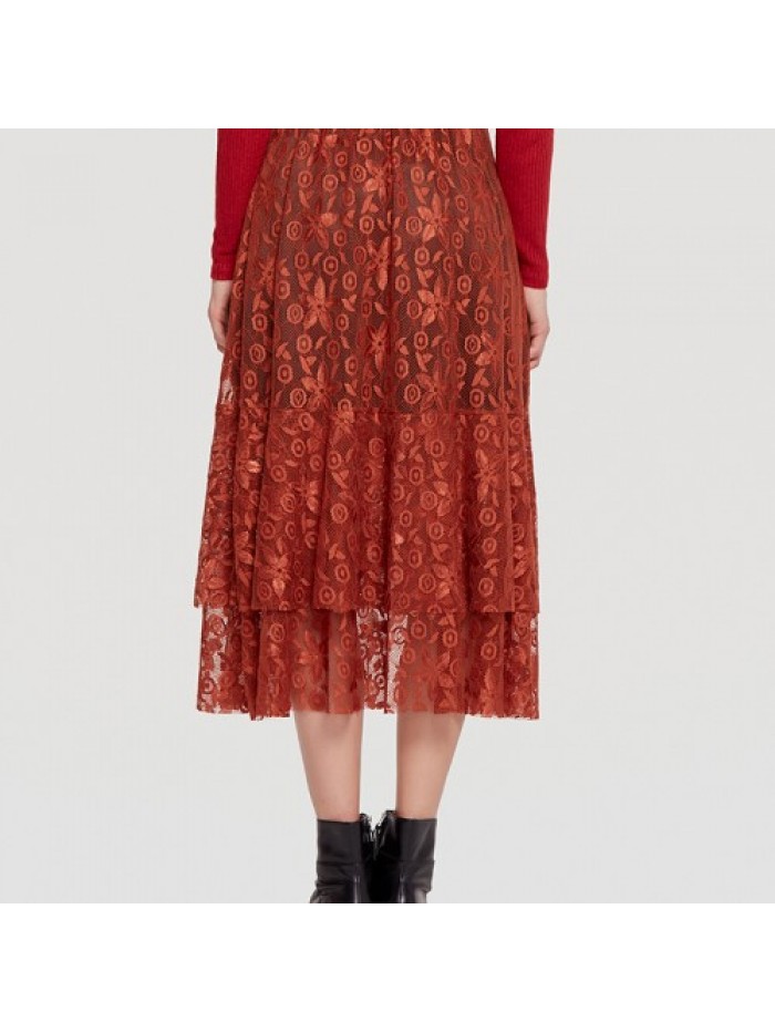 Elegant Lace Layered Pleated Elastic Waist Skirts