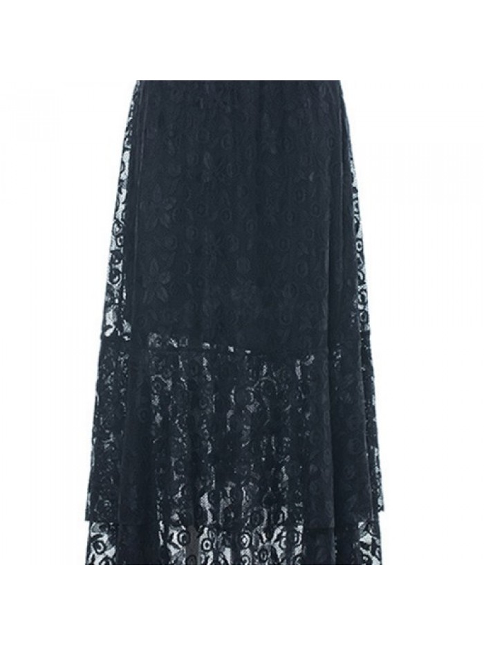 Elegant Lace Layered Pleated Elastic Waist Skirts