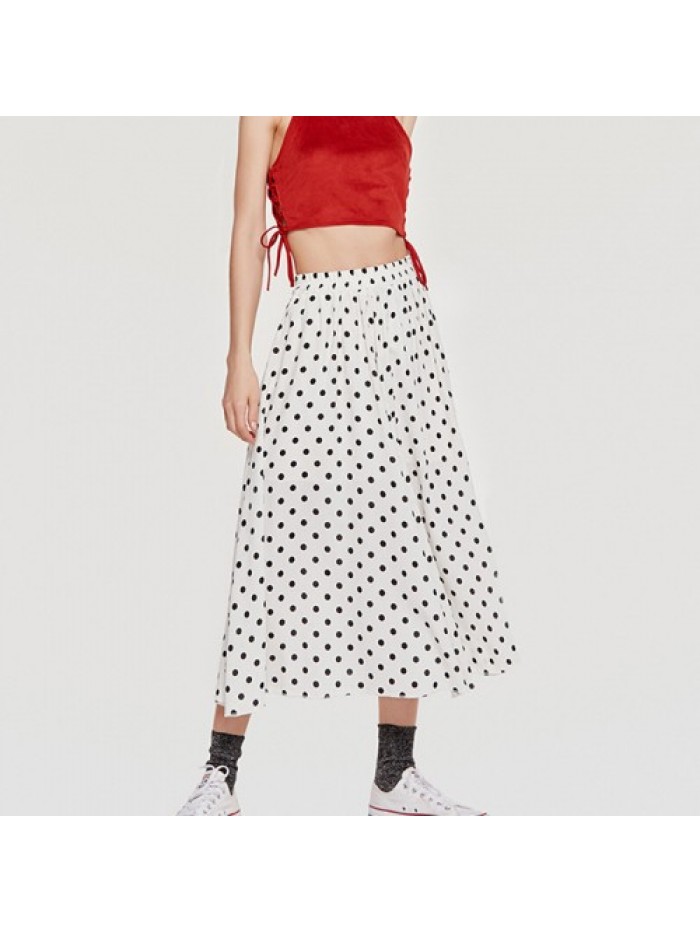 Simple Chiffon Polka Dot Pleated Elastic Waist Skirts