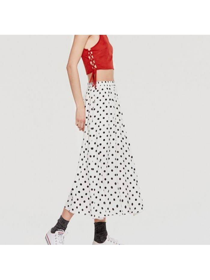 Simple Chiffon Polka Dot Pleated Elastic Waist Skirts