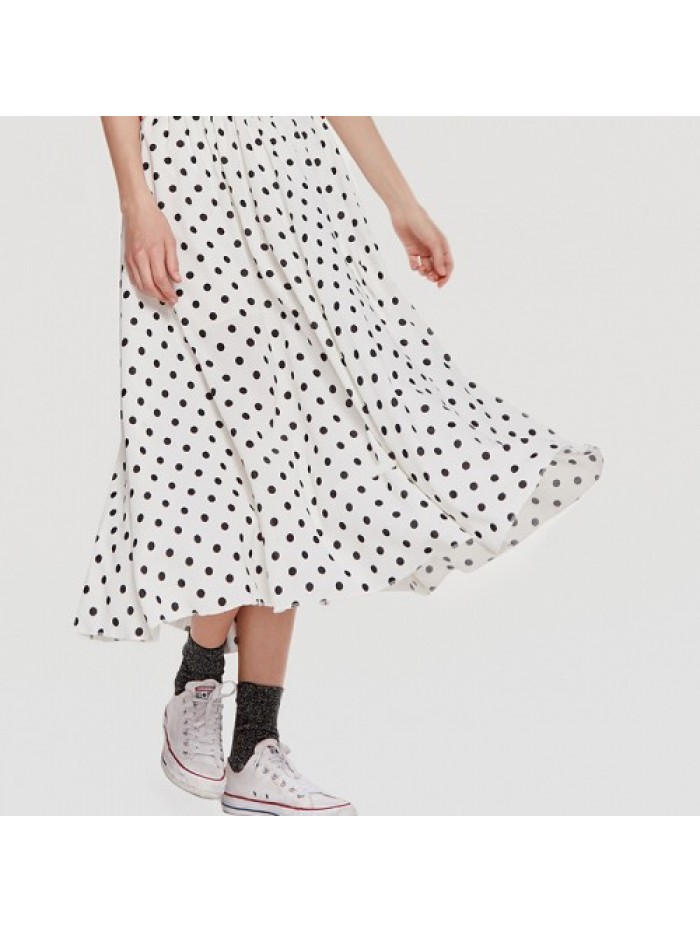 Simple Chiffon Polka Dot Pleated Elastic Waist Skirts