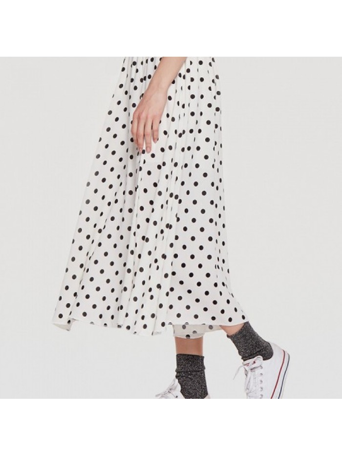 Simple Chiffon Polka Dot Pleated Elastic Waist Skirts