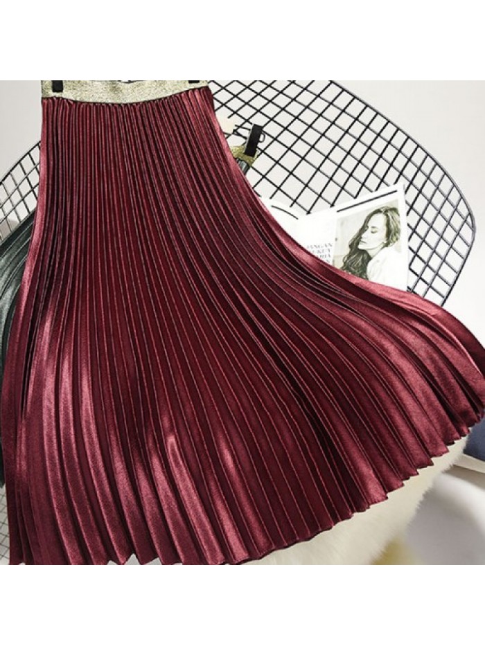 Elegant Solid Color Velvet Pleated Skirts