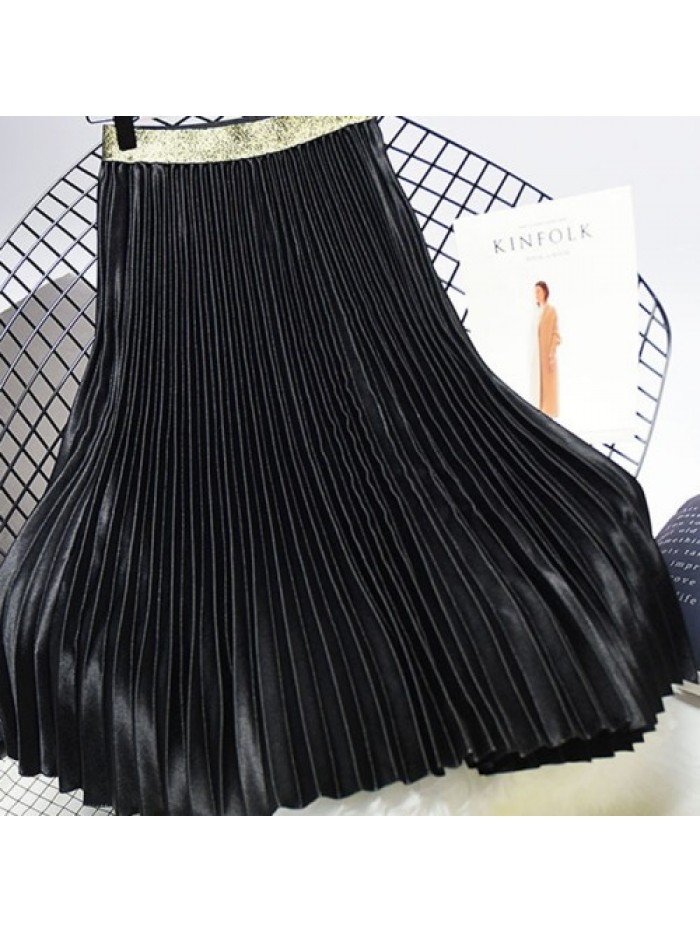 Elegant Solid Color Velvet Pleated Skirts