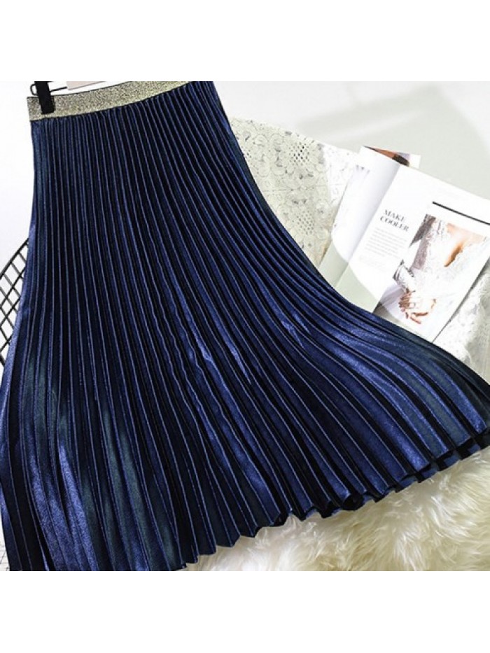 Elegant Solid Color Velvet Pleated Skirts