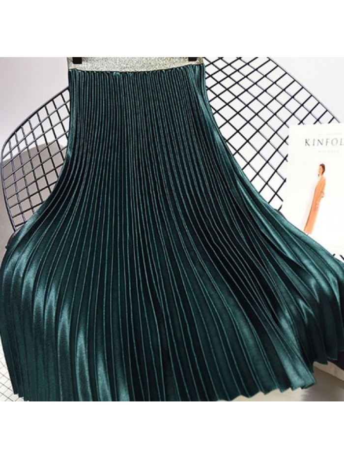 Elegant Solid Color Velvet Pleated Skirts