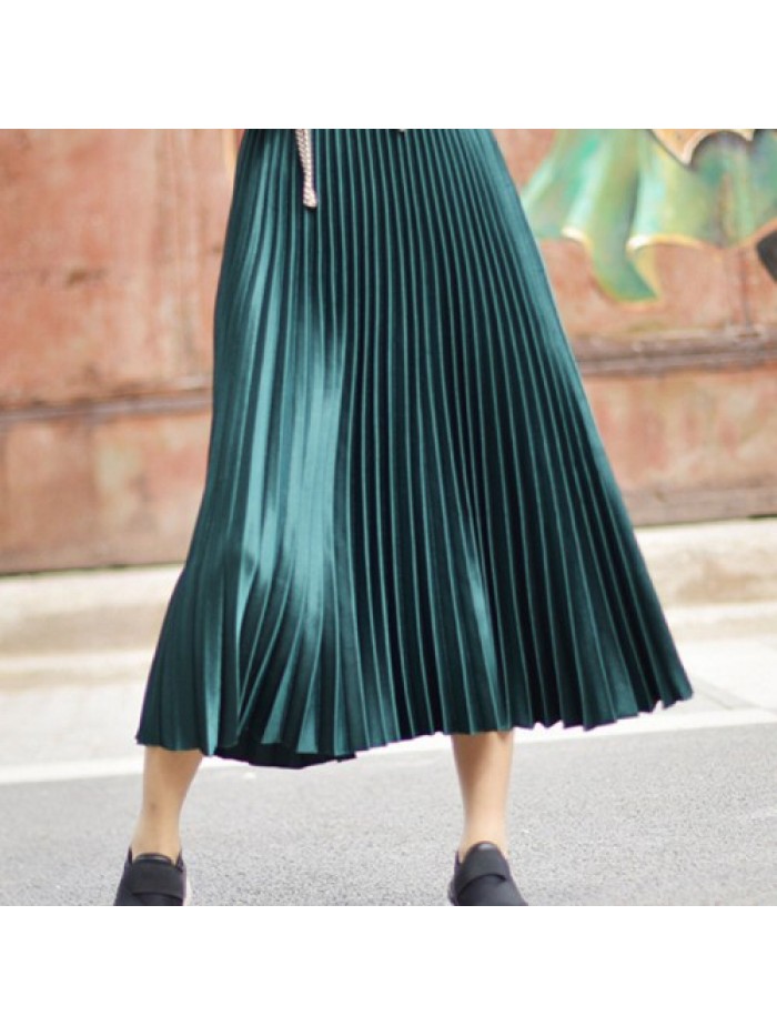 Elegant Solid Color Velvet Pleated Skirts