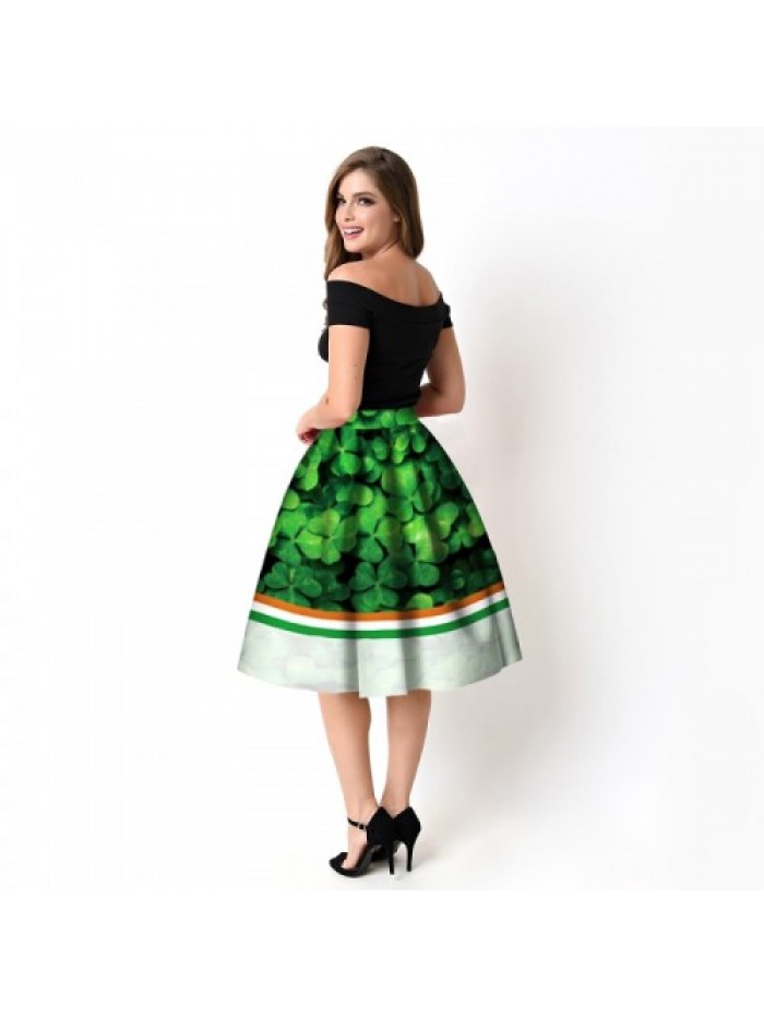 New Digital Printing Leaves Pattern Skirt 