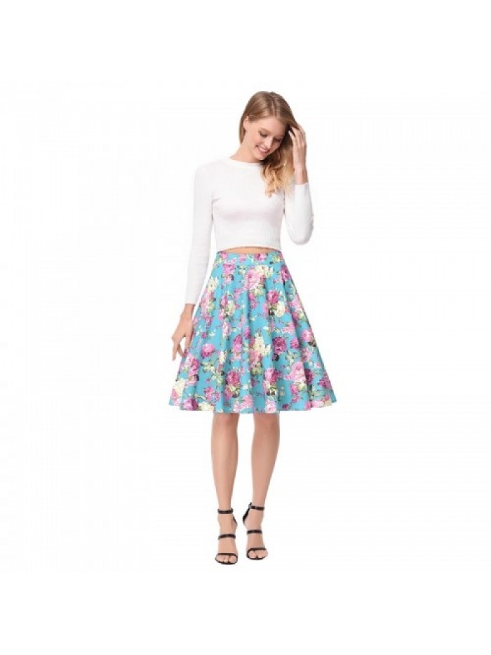 Green Elegant High Waist Floral Skirt 