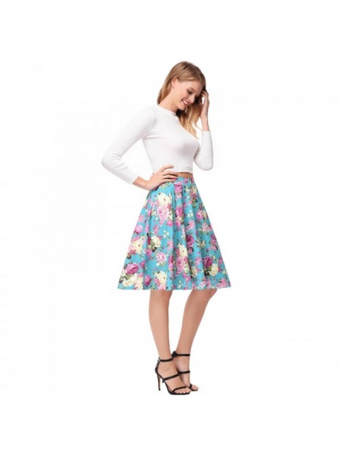 Green Elegant High Waist Floral Skirt 