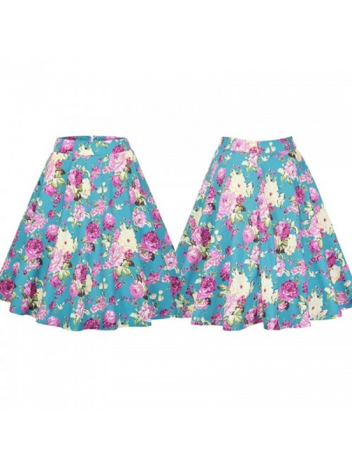 Green Elegant High Waist Floral Skirt 