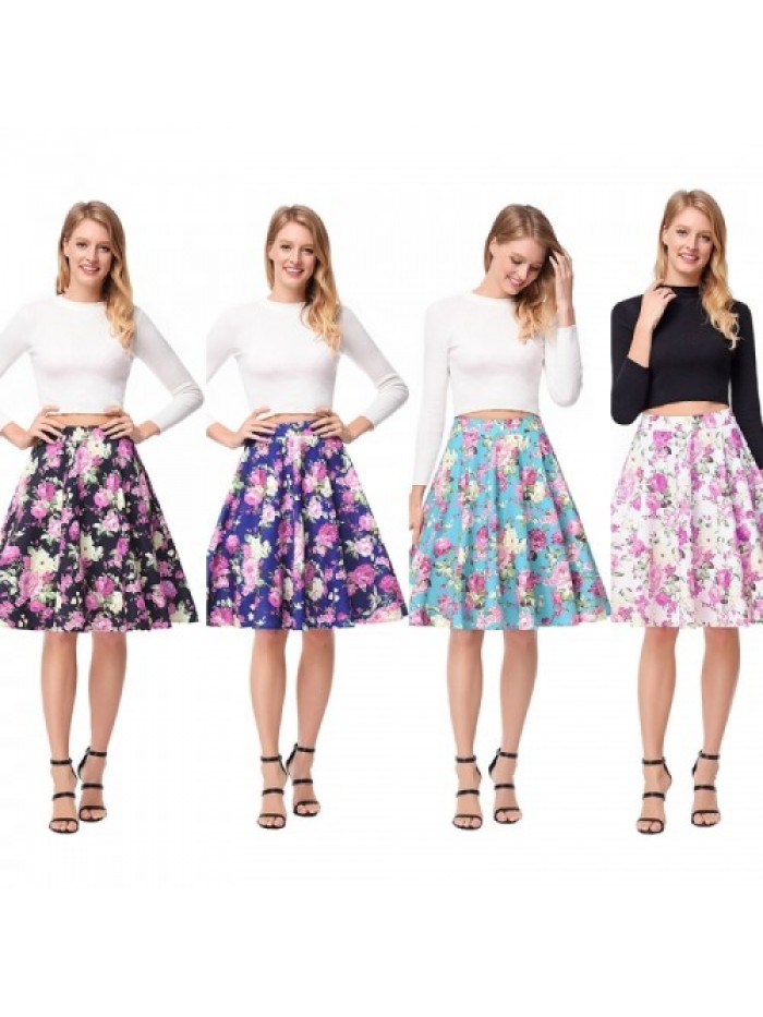 Green Elegant High Waist Floral Skirt 