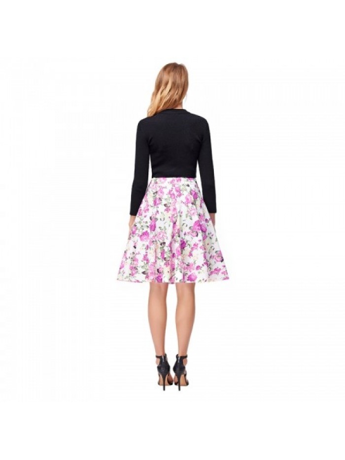 White Elegant High Waist Vintage Floral Skirt