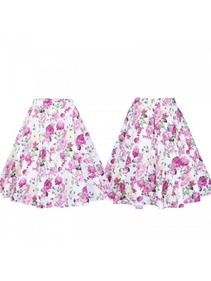 White Elegant High Waist Vintage Floral Skirt