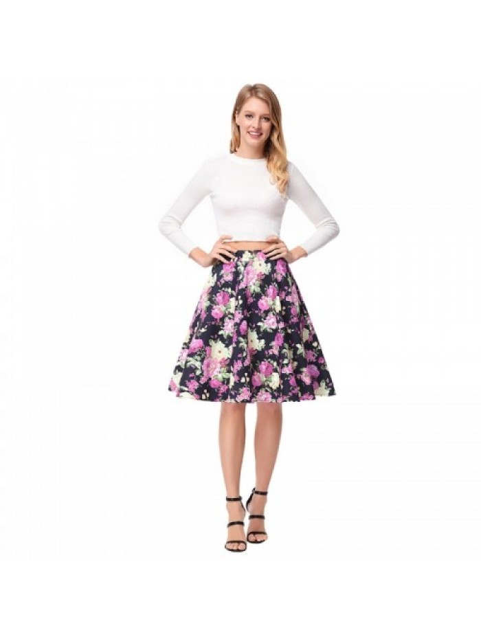 Black Elegant High Waist Vintage Floral Skirt 