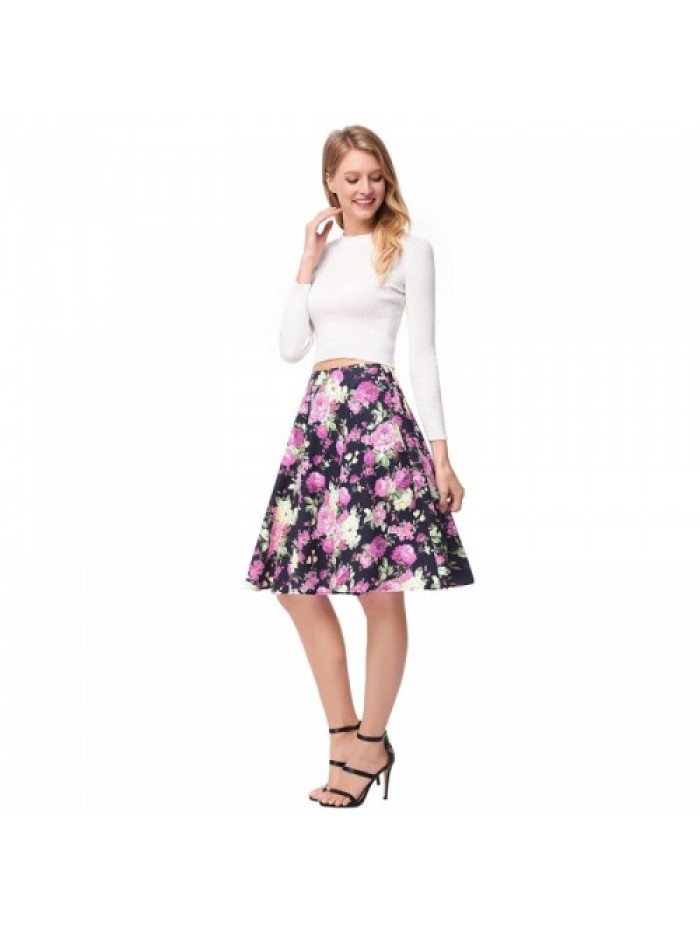 Black Elegant High Waist Vintage Floral Skirt 