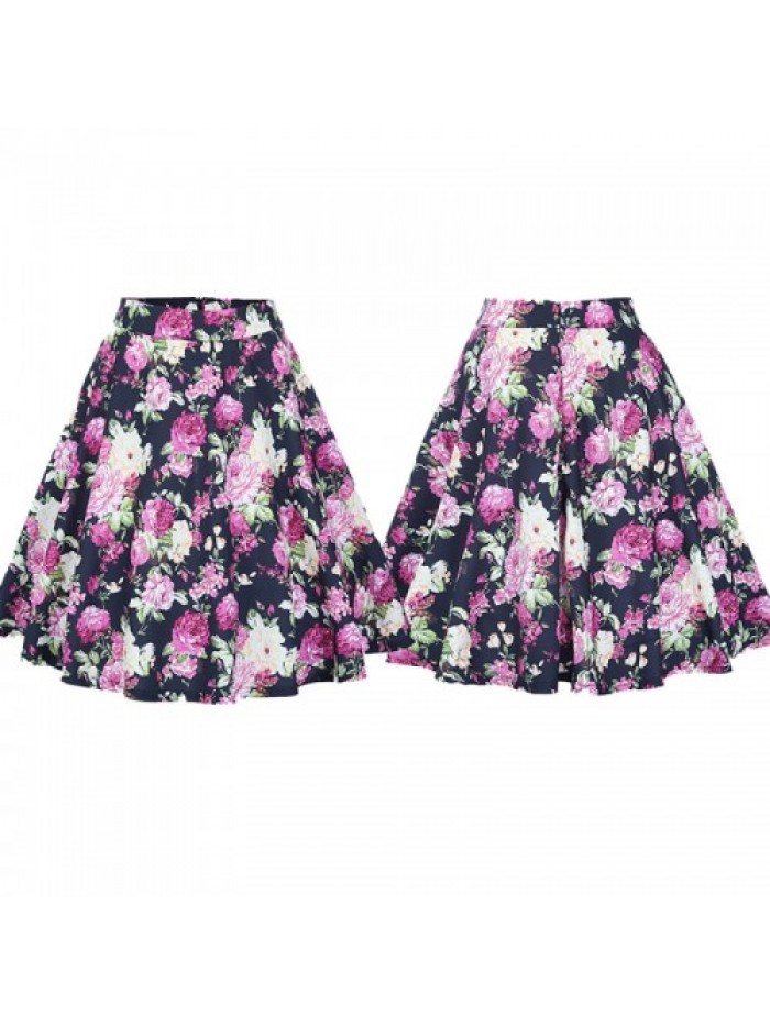 Black Elegant High Waist Vintage Floral Skirt 