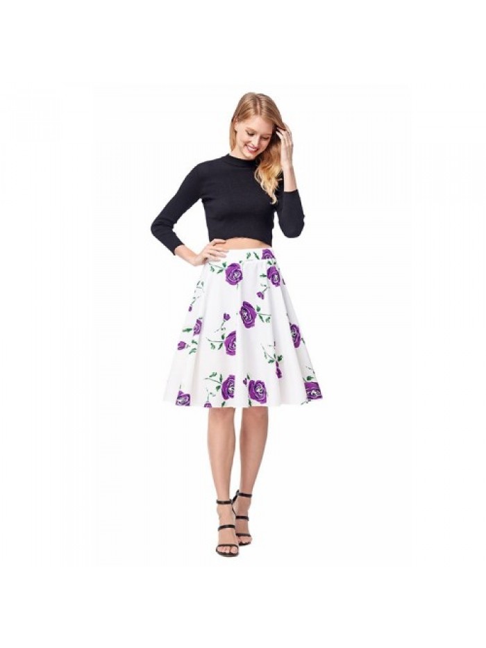 Purple Rose Floral Print Skirt 