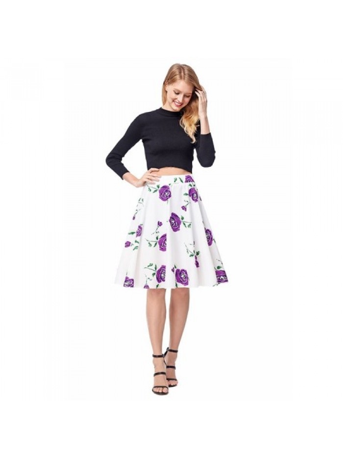 Purple Rose Floral Print Skirt 