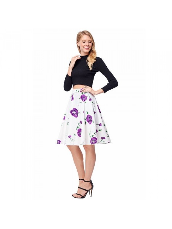 Purple Rose Floral Print Skirt 