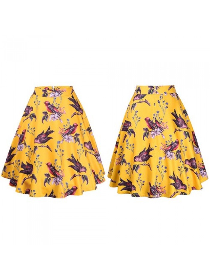 Yellow Bird Print Vintage Skirt 