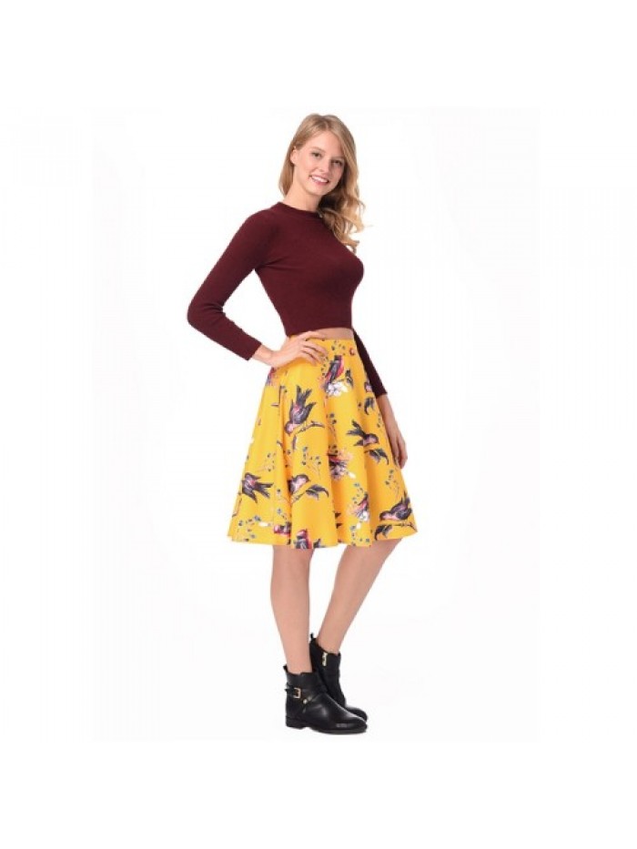 Yellow Bird Print Vintage Skirt 