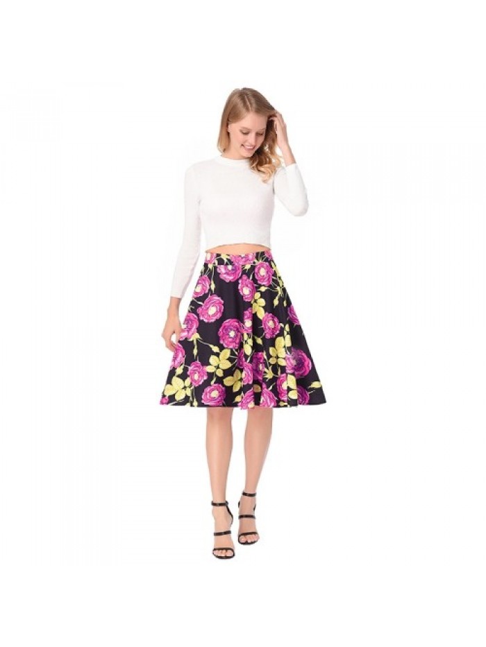 Red Rose Floral Print High Waist Skirt 