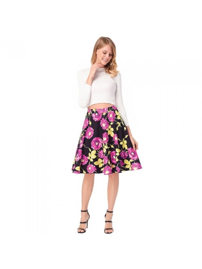 Red Rose Floral Print High Waist Skirt 